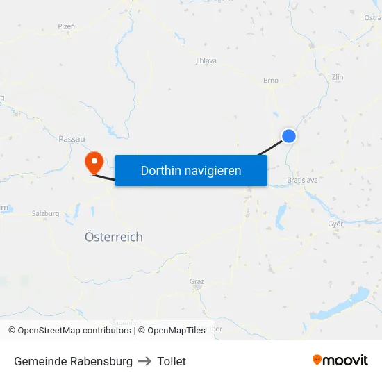 Gemeinde Rabensburg to Tollet map