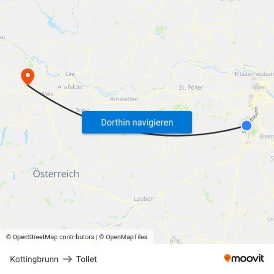 Kottingbrunn to Tollet map