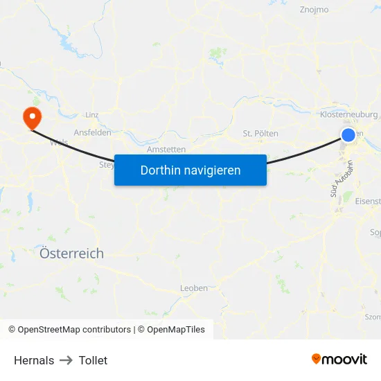 Hernals to Tollet map