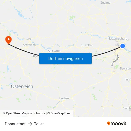 Donaustadt to Tollet map