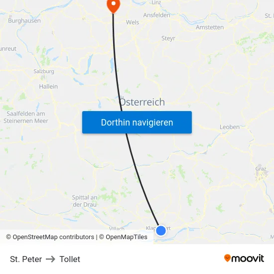St. Peter to Tollet map
