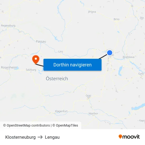 Klosterneuburg to Lengau map