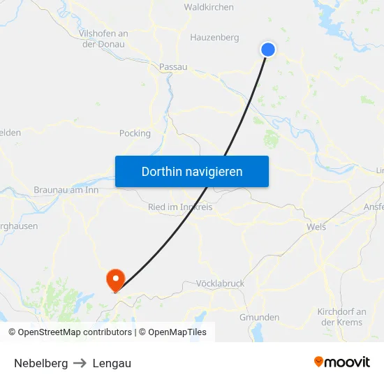 Nebelberg to Lengau map