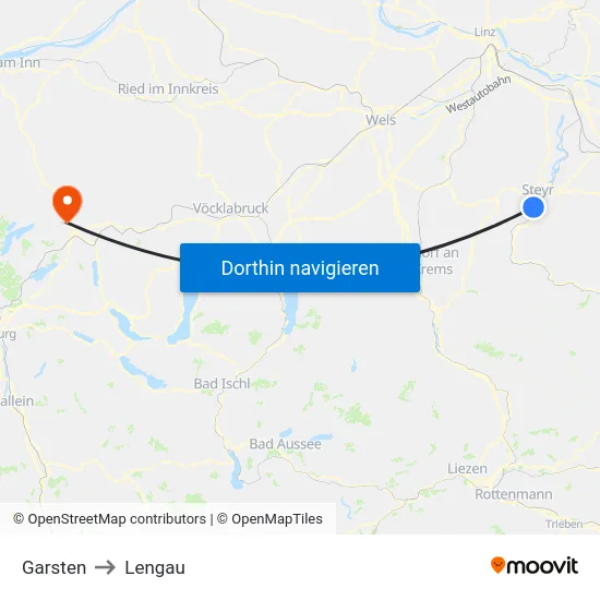 Garsten to Lengau map