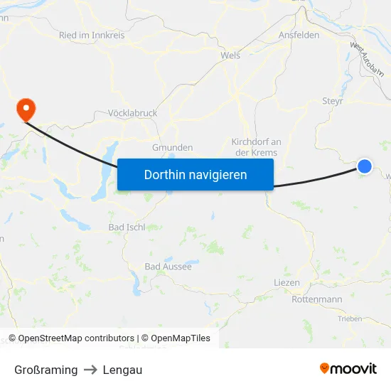 Großraming to Lengau map