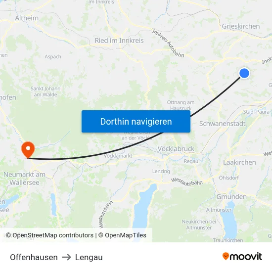 Offenhausen to Lengau map
