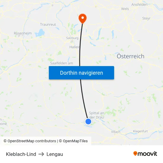 Kleblach-Lind to Lengau map
