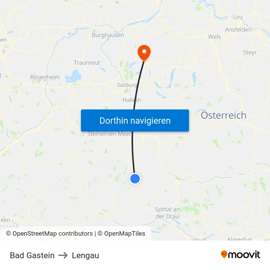 Bad Gastein to Lengau map
