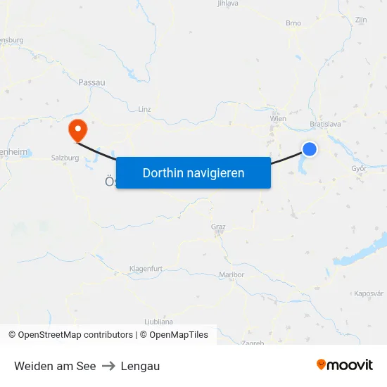 Weiden am See to Lengau map