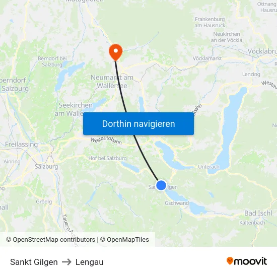 Sankt Gilgen to Lengau map