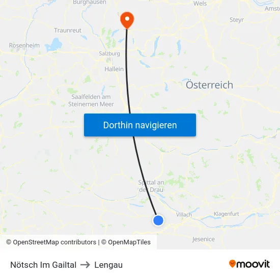 Nötsch Im Gailtal to Lengau map