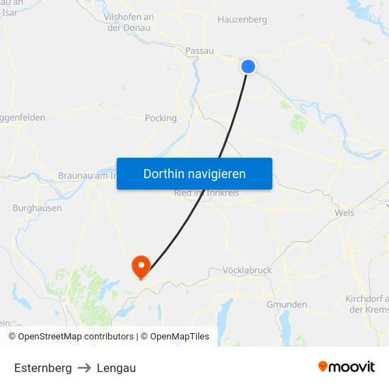Esternberg to Lengau map
