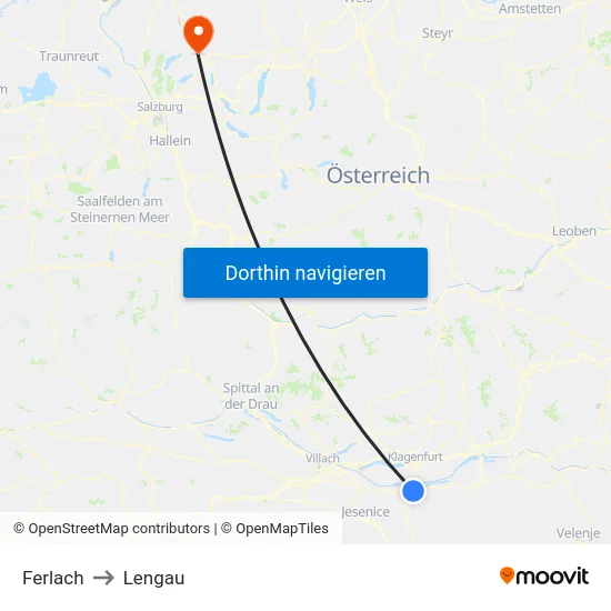Ferlach to Lengau map