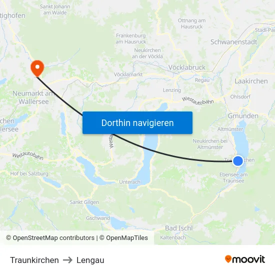 Traunkirchen to Lengau map