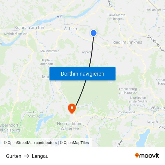 Gurten to Lengau map