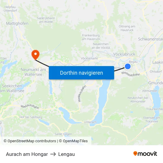 Aurach am Hongar to Lengau map