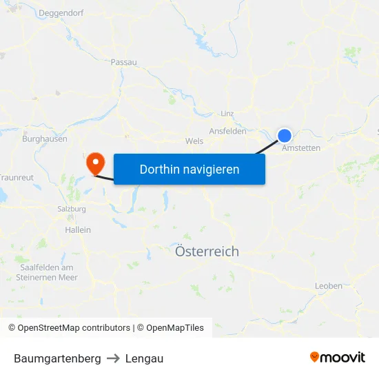 Baumgartenberg to Lengau map