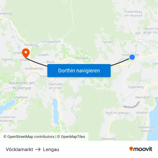 Vöcklamarkt to Lengau map