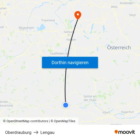 Oberdrauburg to Lengau map