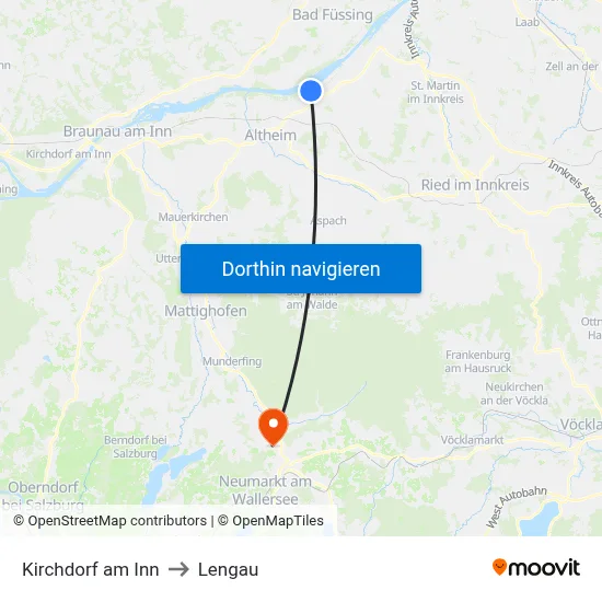 Kirchdorf am Inn to Lengau map