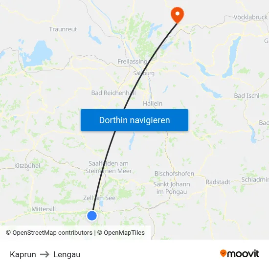 Kaprun to Lengau map