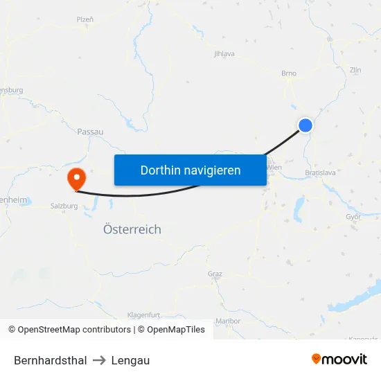 Bernhardsthal to Lengau map