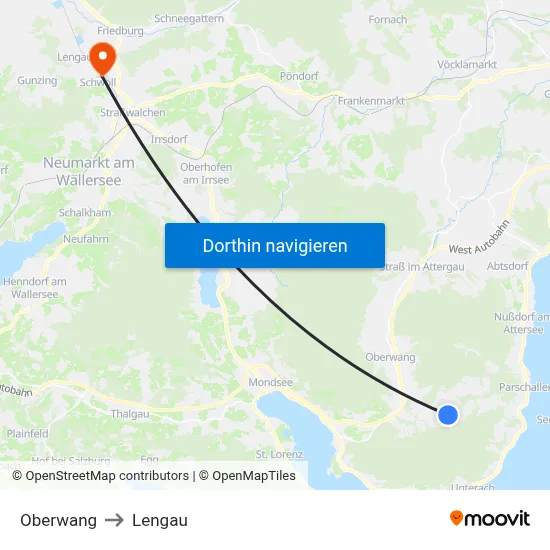 Oberwang to Lengau map