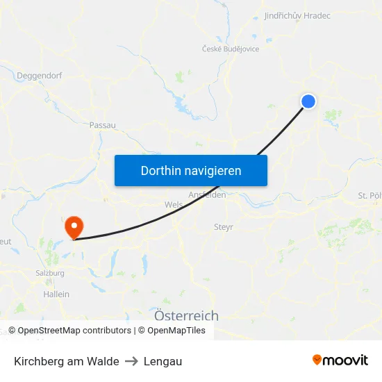 Kirchberg am Walde to Lengau map