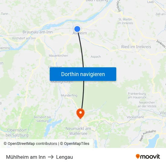 Mühlheim am Inn to Lengau map