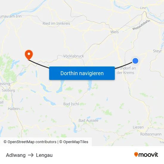Adlwang to Lengau map