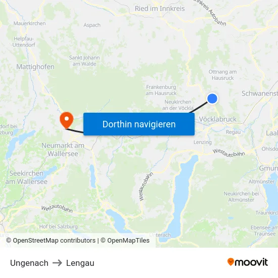 Ungenach to Lengau map