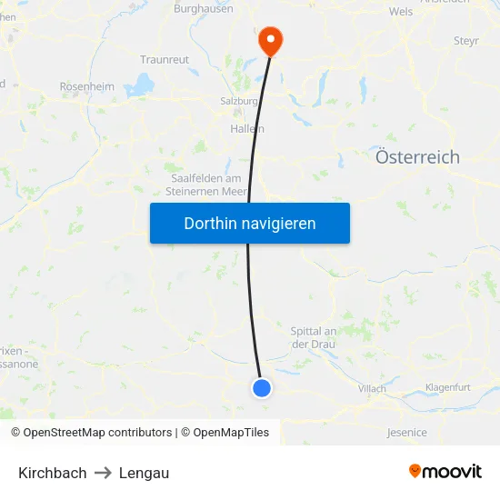 Kirchbach to Lengau map
