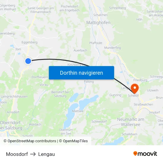 Moosdorf to Lengau map