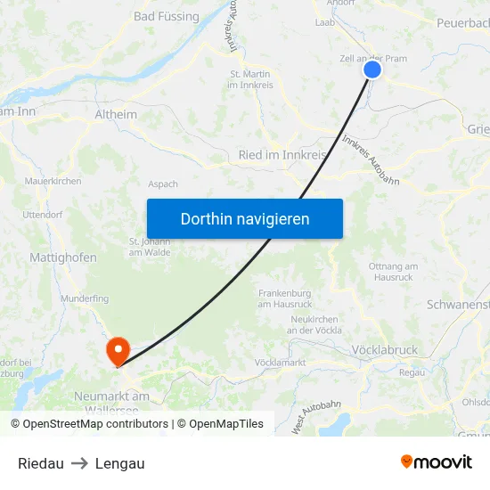 Riedau to Lengau map