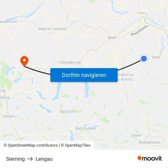 Sierning to Lengau map