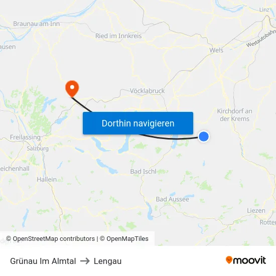 Grünau Im Almtal to Lengau map