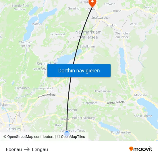 Ebenau to Lengau map