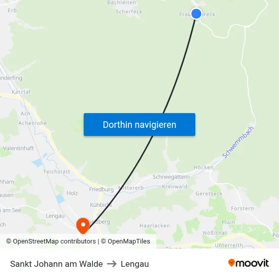 Sankt Johann am Walde to Lengau map