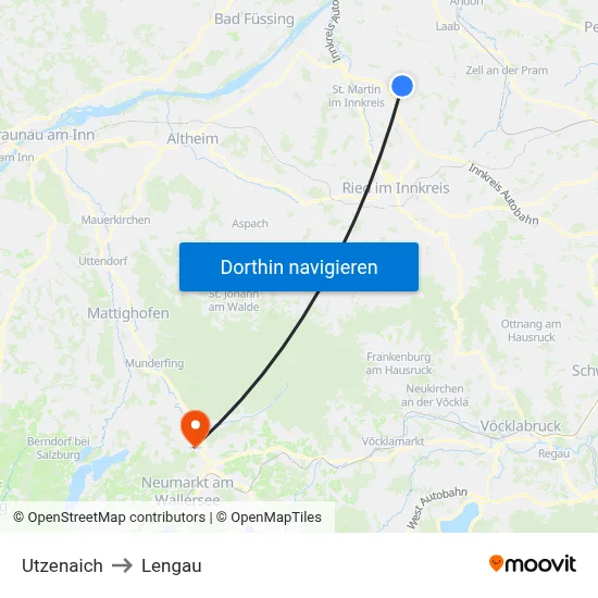 Utzenaich to Lengau map