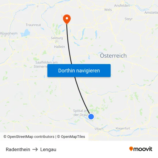 Radenthein to Lengau map