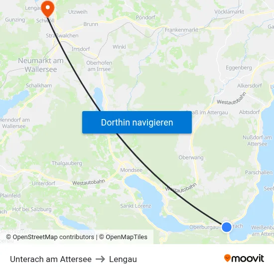 Unterach am Attersee to Lengau map