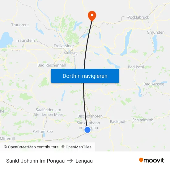 Sankt Johann Im Pongau to Lengau map