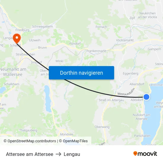 Attersee am Attersee to Lengau map