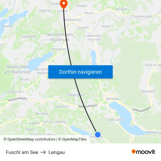 Fuschl am See to Lengau map