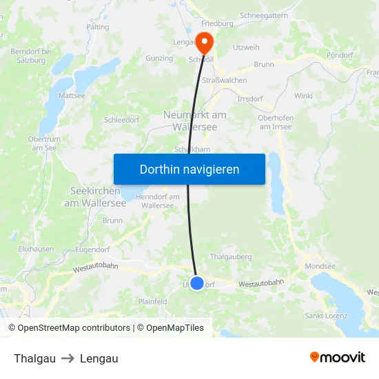 Thalgau to Lengau map