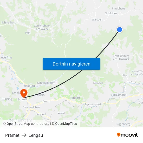 Pramet to Lengau map