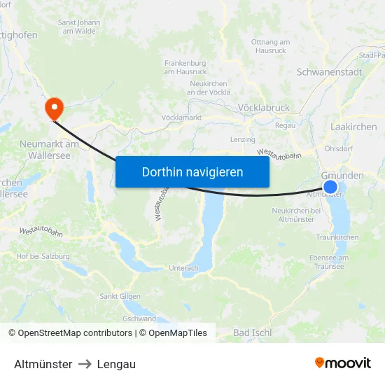 Altmünster to Lengau map