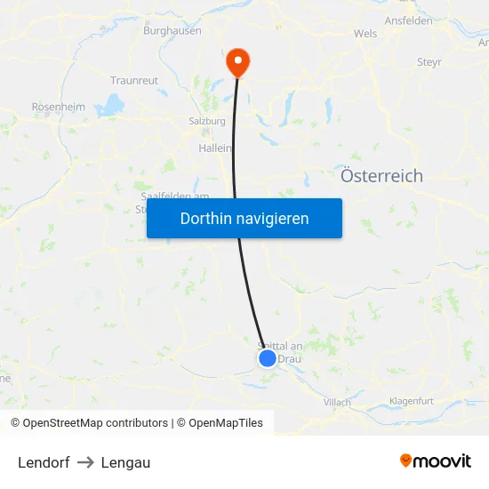 Lendorf to Lengau map