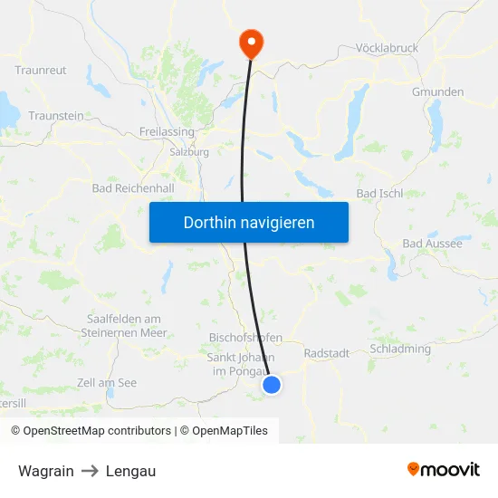 Wagrain to Lengau map