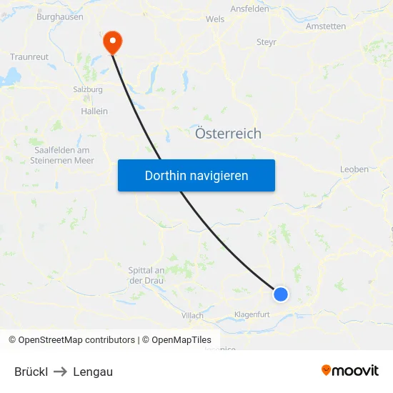 Brückl to Lengau map